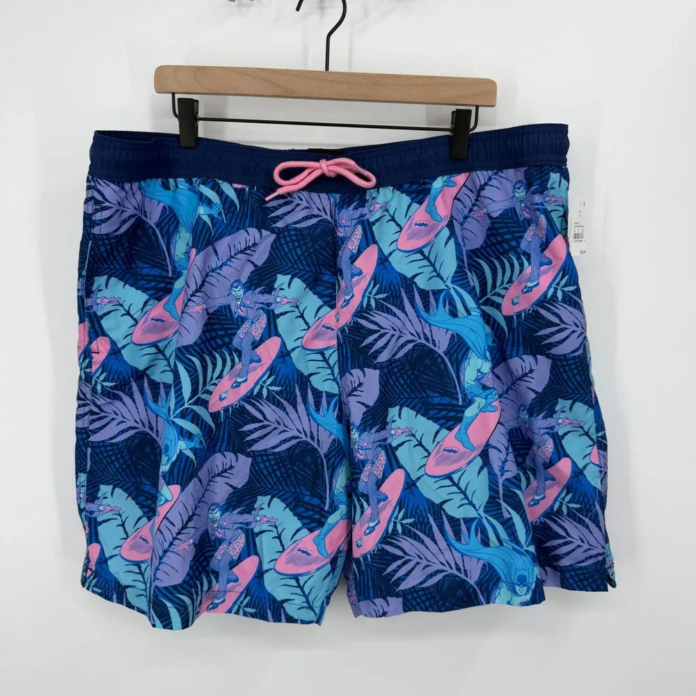 Batman Swim Trunks Mens XL Blue Joker Surfing Tropical Mesh Lined NWT